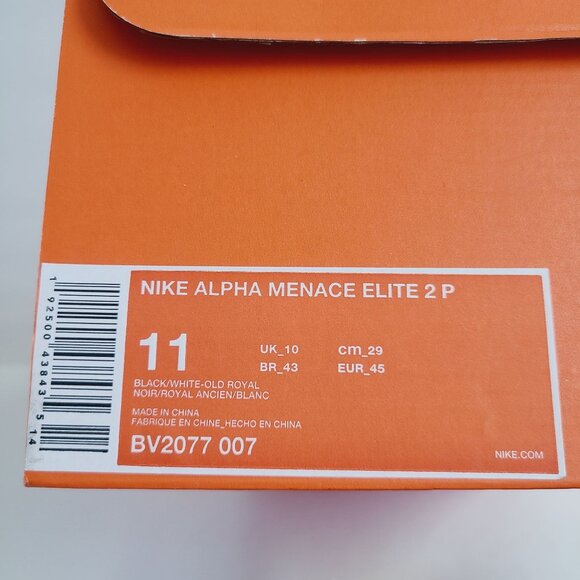 Nike Alpha Menace Elite 2 Football Cleats BV2077-007 Size 11 Black Blue